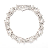 925 Silver White Flowers Cuban Bracelet