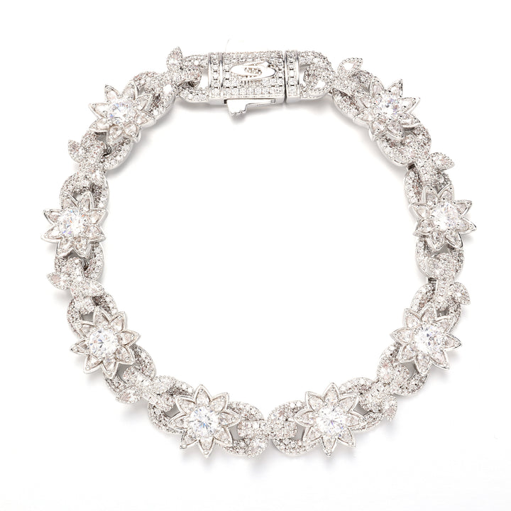 925 Silver White Flowers Cuban Bracelet