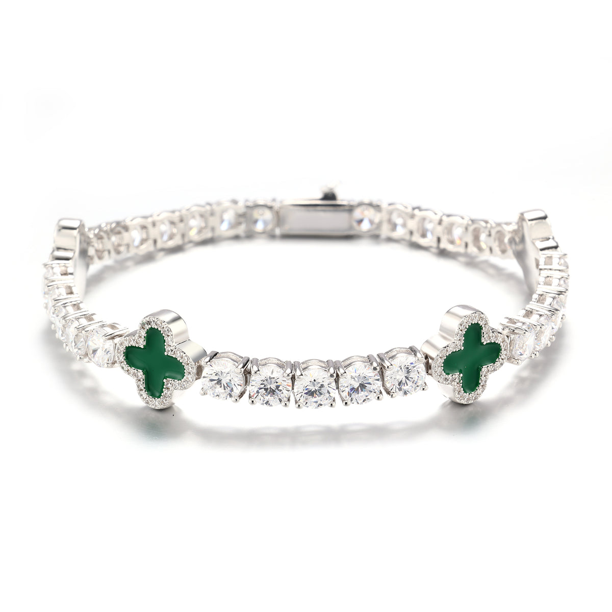 925 Silver Green Motif Tennis Bracelet
