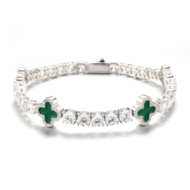 925 Silver Green Motif Tennis Bracelet