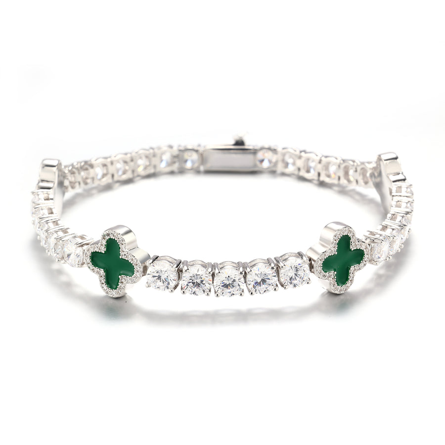925 Silver Green Motif Tennis Bracelet