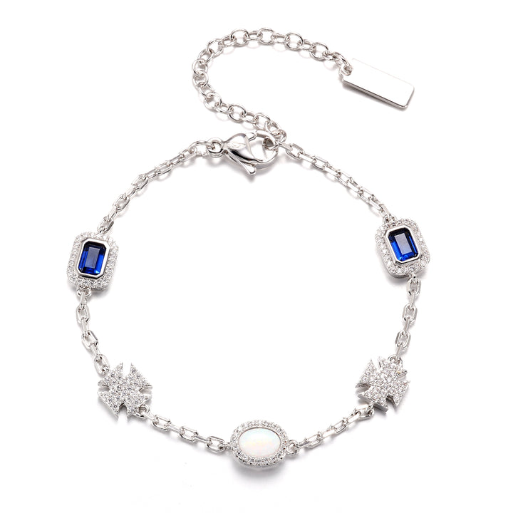 925 Silver Moissanite Sapphire Motif Link Bracelet
