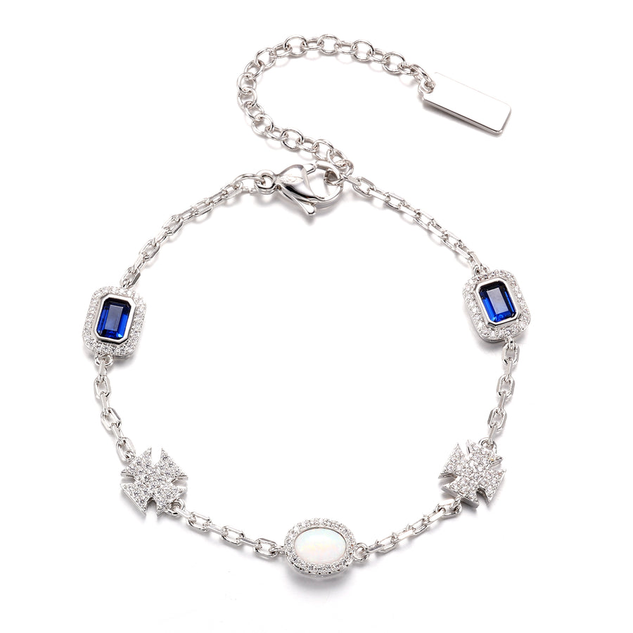 925 Silver Moissanite Sapphire Motif Link Bracelet