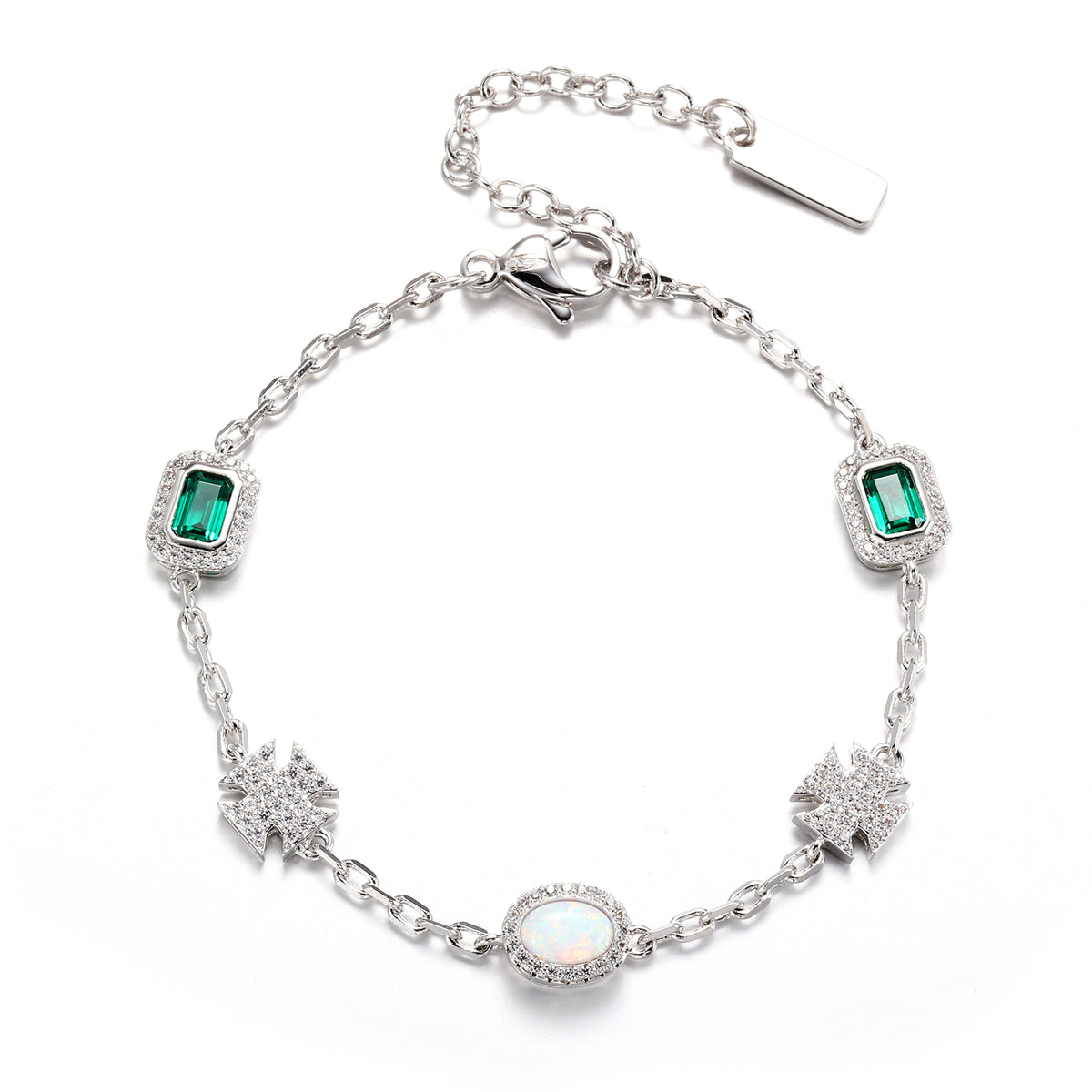 925 Silver Moissanite Emerald Motif Link Bracelet