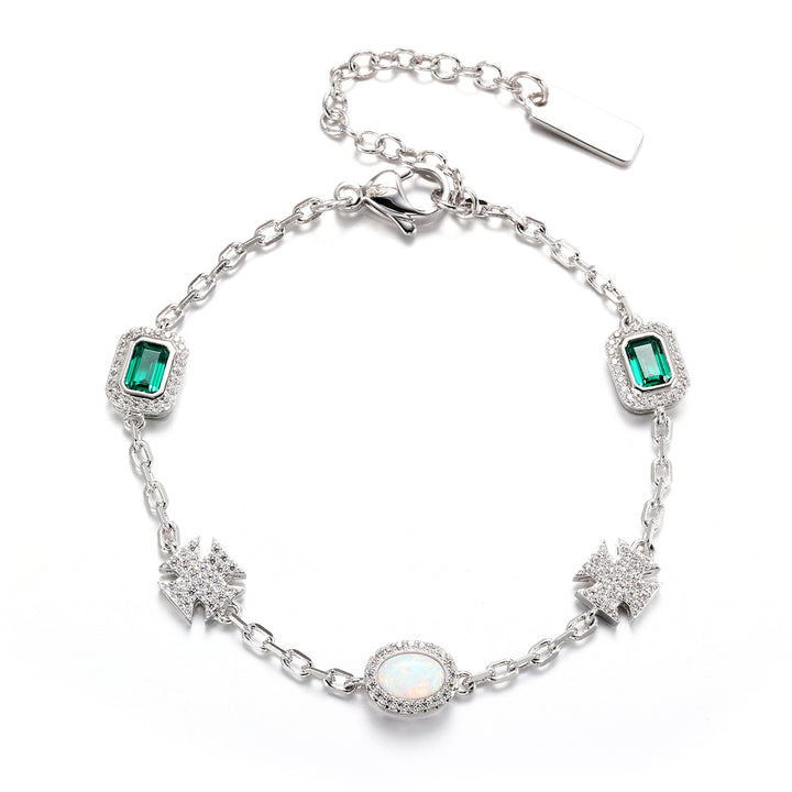 925 Silver Moissanite Emerald Motif Link Bracelet