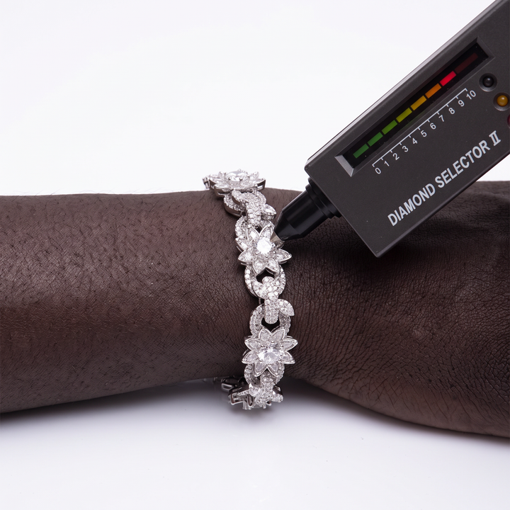 925 Silver White Flowers Cuban Bracelet
